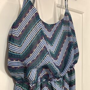 Trinni sheer blue, green and purple chevron high-low skirt dress